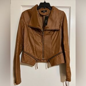 Lulus Up On Tuesday Camel Vegan Leather Jacket Medium M